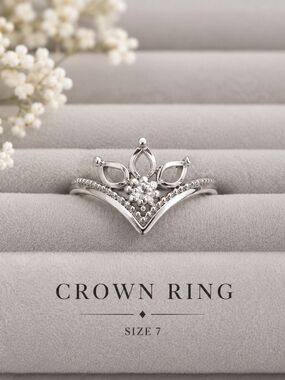 Sterling Silver Crown Stackable Ring - Size 7